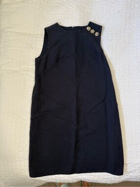 Ann Taylor Navy Sleeveless Shift Dress with Floral Accent Buttons
